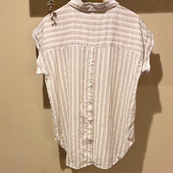 Per Se LINEN BLEND Cream Striped Button Down Shirt - Picture 3 of 4